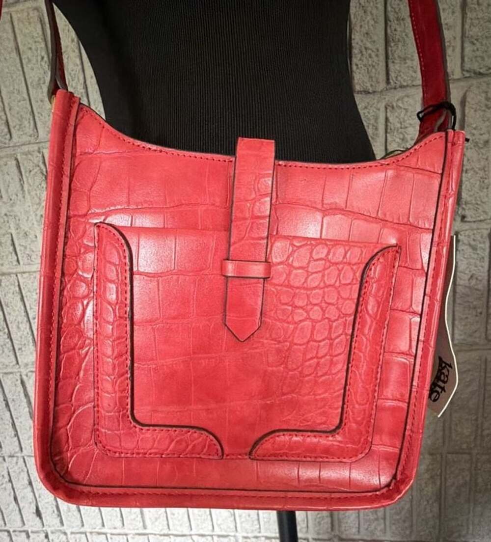 Kate Landry Red Croc Embossed Crossbody Bag